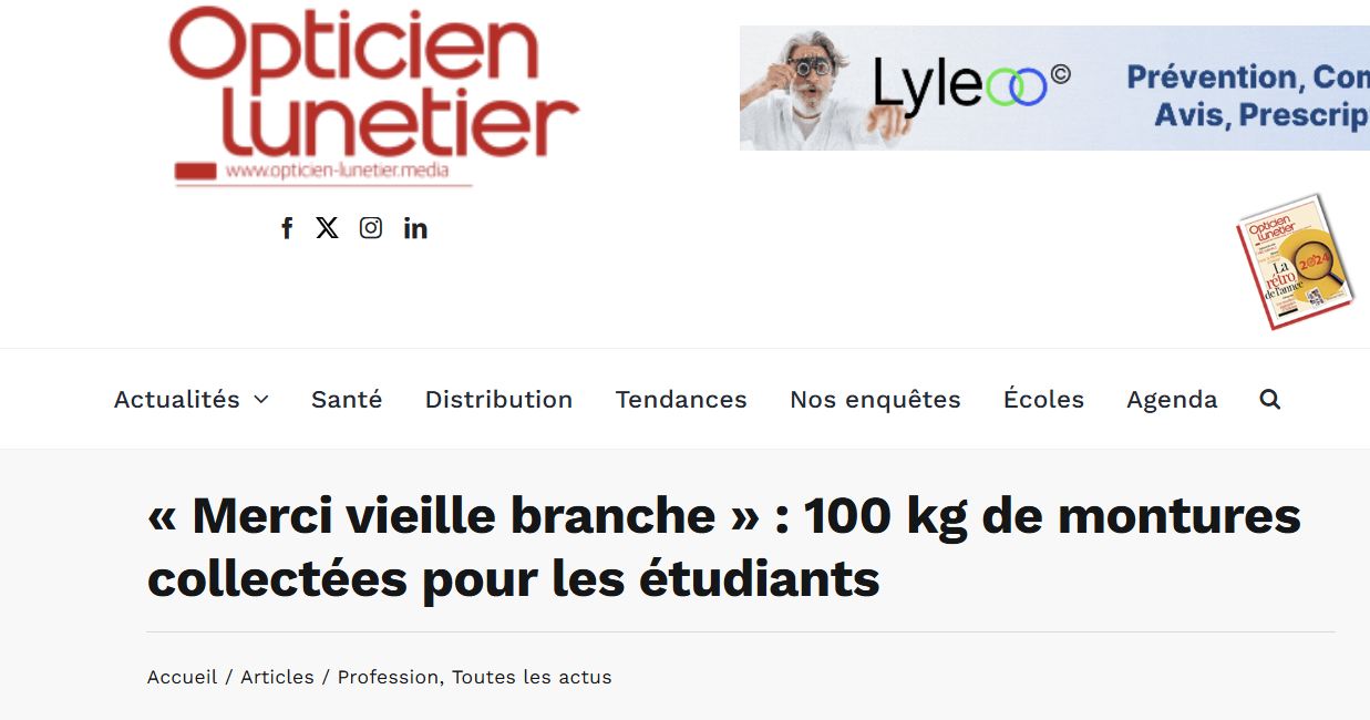  Opticien Lunetier Média : « Merci vieille branche » : 100 kg de montures collectées pour les étudiants